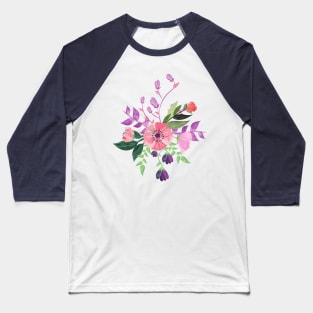 Painted Pink and Purple Flowers Baseball T-Shirt